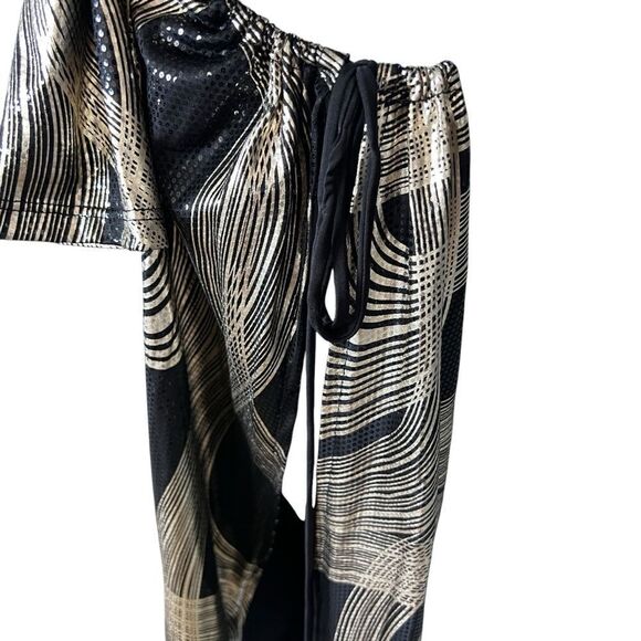 K TOO Vintage Metallic Black Gold Print Long sleeves Dress - Size L - Picture 8 of 10